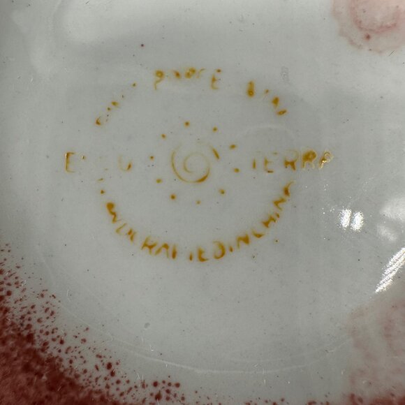 Maroon Red Flower Pot Planter Bowl Botanical Leaf Ecco Terra Swirl Sun Ceramic - Picture 6 of 10